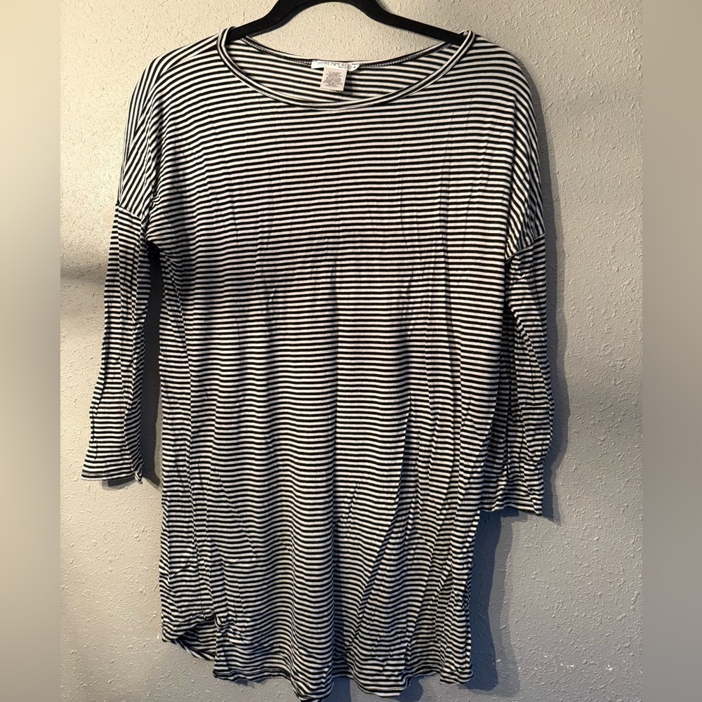 Honey and Lace Black and White Striped 3/4 Sleeve Long Tee